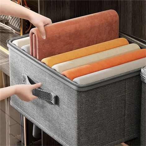 Boîte de rangement, très grande boîte à vêtements 45 x 35 x 26 cm, boîte en tissu pliable avec couvercle (1/5)
