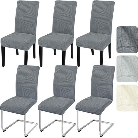 Stuhlhussen 6er Set Jacquard Streifen Dunkelgrau für Schwingstühle, waschbar (1/5)