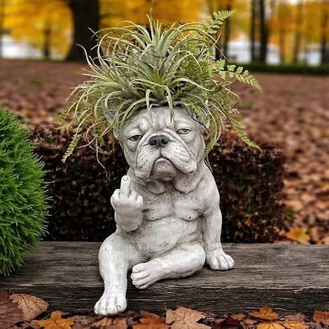 Pot de fleurs rigolo bouledogue - Pot de fleurs créatif en résine - Décoration de bureau et de jardin - Design unique et original (1/5)