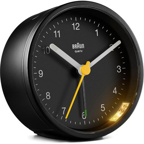 Orologio Sveglia Analogico Classico Braun con Funzione Snooze e Luce, Movimento al Quarzo silenzioso, Suono Sveglia Beep con crescendo, colore nero, modello BC12B. (1/5)