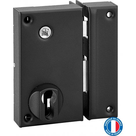Thirard – Serrure verticale en applique double entrée à fouillot 75x130mm – Axe 45mm – Mécanisme 2 tours – Acier zingué – Finition noire