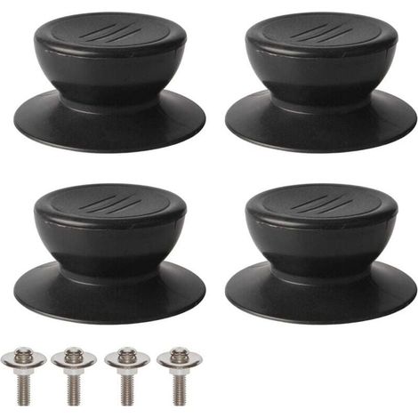 Bouton de couvercle 4 pièces, bouton de remplacement de couvercle de cuisine universel, couvercle en verre, poignée de couvercle en verre - noir (1/4)