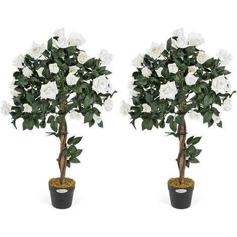 2 Artificial Rose Trees - Cream (3ft) (1/5)