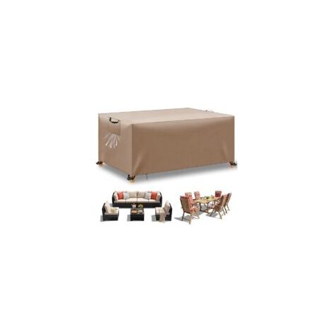 Housse Table de Jardin, Housse Salon de Jardin Exterieur, Housses pour Mobilier de Jardin Imperméable Anti-UV, 420D Tissu Oxford Housse de Protection Salon de Jardin, Kaki, 200x100x75 cm (1/5)