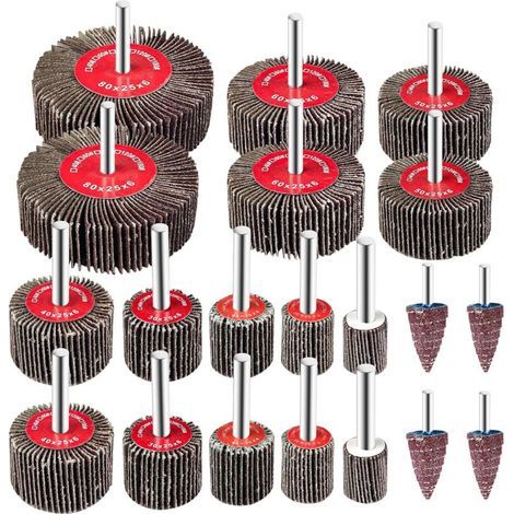 Lot de 20 roues à lamelles abrasives 16-80mm – Pour meulage et polissage – Compatible outils rotatifs – Papier de verre haute qualité (1/5)