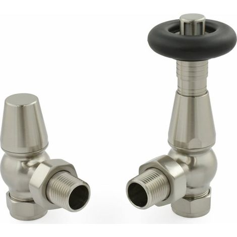 West Jaguar TRV Angled Thermostatic Radiator Valve and Lockshield - Brushed Satin Nickel