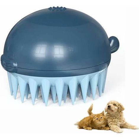 Brosse de massage pour animaux, brosse de bain pour chien et chat (1 pièce) avec distributeur de shampoing, convient pour la douche des chiens et chats à poils courts ou longs. (1/5)
