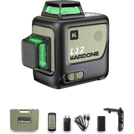 Niveau laser 3 lignes vertes 360° L12360G – Visibilité jusqu'à 30m – Auto-nivellement avec alerte sonore – Indice IP54