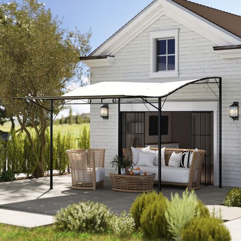 Gazebo avec extension de toit pliable étanche 3 x 2, 5 m blanc crème