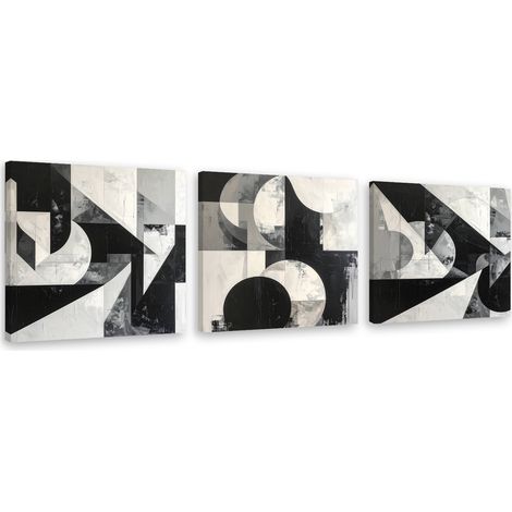 Tableaux sur toile lot  Abstraction noir et blanc : cercles et figures 3 x 20x20
