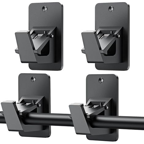 Soportes para barra de cortina (4 unidades), autoadhesivos, sin taladros, para baño, dormitorio, salón y cocina (negro) (1/5)