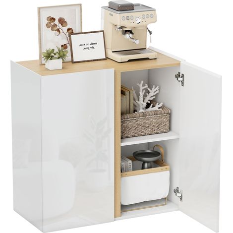 Weiße Kommode mit Soft-Close-Türen und verstellbarem Einlegeboden für Wohnzimmer, Küche oder Esszimmer.