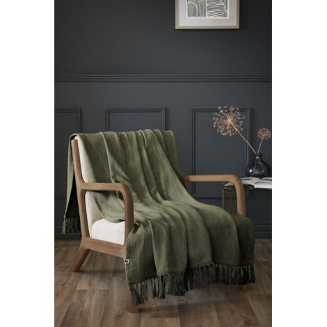 Plaid 130 x 160 cm en coton texturé Sixtine – Thym (1/4)