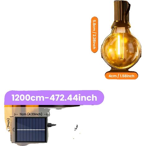 Guirlandes lumineuses solaires, télécommande, dimmable, 12m 30ampoules (1/2)