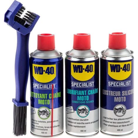 KIT SPRAY TRIPACK WD40 + BROSSE SPECIALE CHAINE