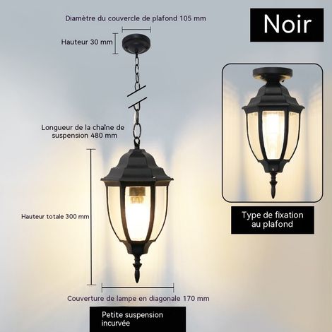 Suspendue extérieure à flamme, lampe pendante en fonte d'aluminium et verre Noir (1/3)