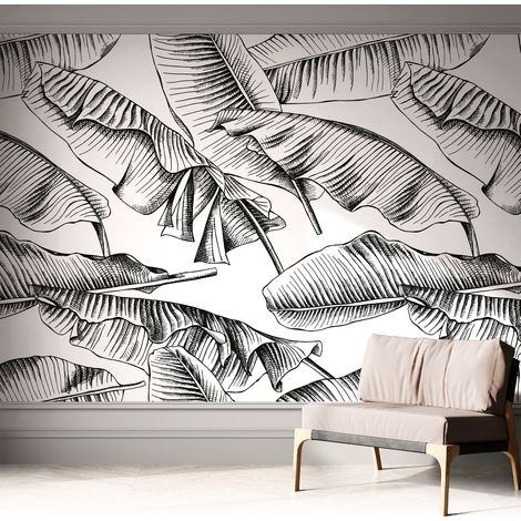 Papier peint autocollant avec imprimé pour décoration intérieure pour rénovation a motif Feuilles de bananier 312x219 cm (1/5)
