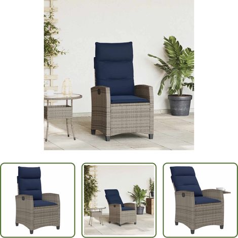 Chaise de jardin confortable - Chaise de jardin inclinable avec table d'appoint gris polyrotin (1/5)