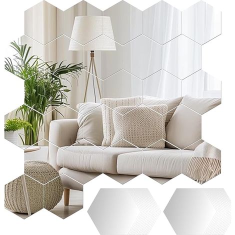 30 Pièces Hexagonal Miroir Autocollant Miroir Adhésif, 12,6 x 11 x 6,3 cm Miroir Mural Adhesif, Miroirs Collant Mural en Acrylique, Carreaux de Miroirs Autocollants pour Chambres à Coucher, Murs (1/5)