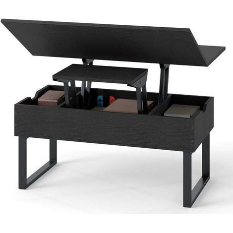 Lift Top Coffee Table 3-in-1 Convertible Coffee Table with 3 Storage Compartments-Black (1/4)