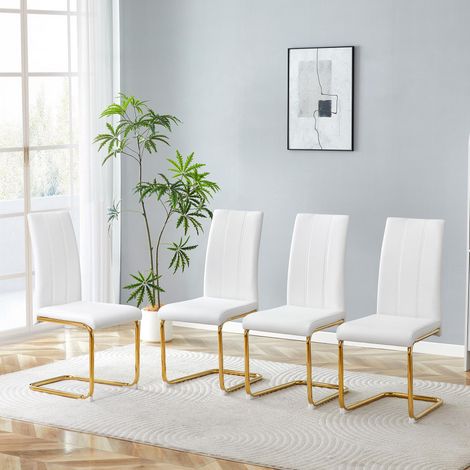 Chaise de salle à manger blanche en similicuir, structure métallique robuste finition dorée – Chaise élégante pour salle à manger et salon (1/5)