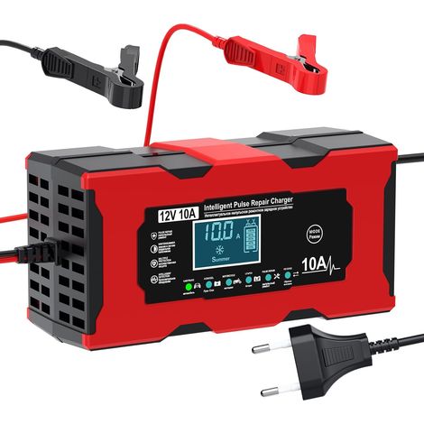 Batterie Voitures 10A12V,Chargeur de Batterie Intelligent LiFePO4 Protection Multiple de Moto Recharge, Écran LC,pour Voiture Moto Camion, AGM, Gel, Wet, SL (1/5)