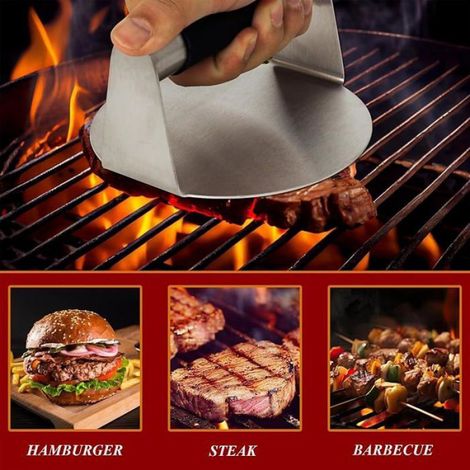 Presse à Hamburger avec Spatules à Barbecue Kit, Presse Steak Haché en Acier Inoxydable 304, Rond Presse Burger, Antiadhésive (1/5)