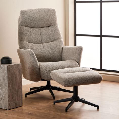 Fauteuil relaxation pivotant 75x83x112cm tissu bouclette beige