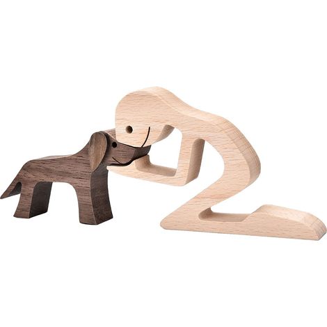 Figurines de décoration pour la maison, Sculpture en bois pour hommes et chiens, décoration en deux pièces, cadeaux pour la maison (1/4)