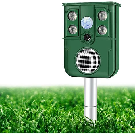 Répulsif Ultrasons Solaire pour Chat, Renard et Chien, Dissuasif Animal Extérieur Étanche Rechargeable avec Capteur de Mouvement pour Jardin (1/5)
