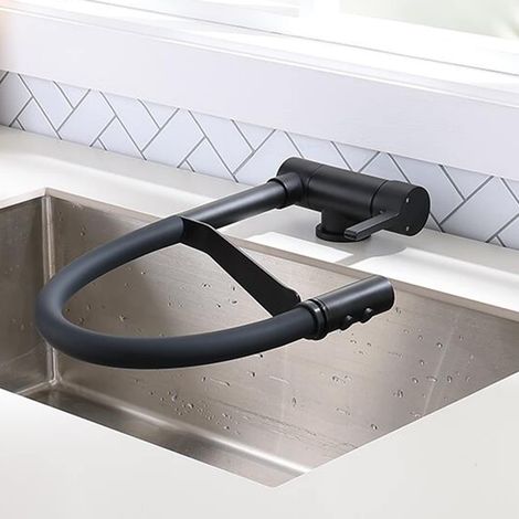 Mitigeur Cuisine Rabattable sous Fenetre, Robinetterie de Cuisine Pliable Pivotant Laiton Multifonction Robinet de Cuisine sous Fenetre-Noir (1/5)