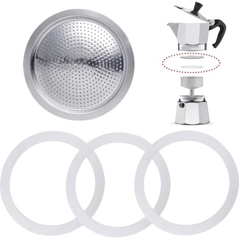 4 Pièces Joint, Filtre, Silicone, Acier inoxydable, Machine à espresso 6 tasses (1/5)