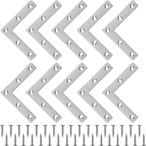 10 Pcs Equerre Plate Équerre Angle en Forme de L Connecteur Métallique Plat + 50 Vis Connecteurs d'Angle Equerre Fixation Plate (1/5)