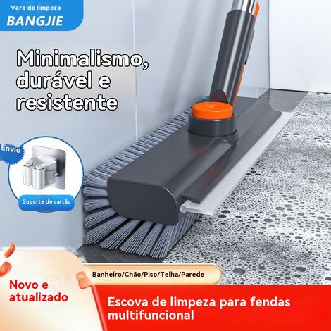 Brosse de nettoyage 3 en 1 à manche long réglable, brosse rigide & grattoir, pour douche terrasse piscine garage cuisine murs decks, blanc, 1 pièce (1/4)