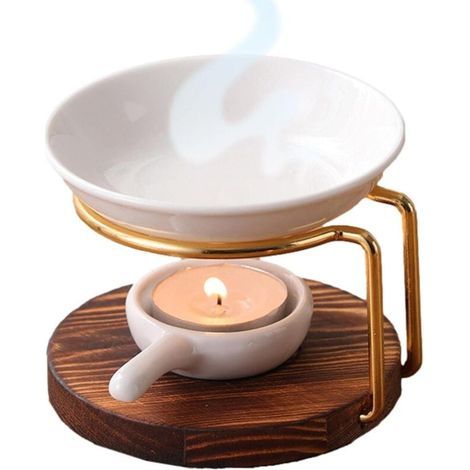 Brûleur à Huile Essentielle en Métal avec Bol Céramique Diffuseur d'Arôme et Décoration Intérieure (1/4)