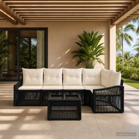 vidaXL Conjunto de sofás de jardín 6 uds. Negro ratán sintético (1/5)