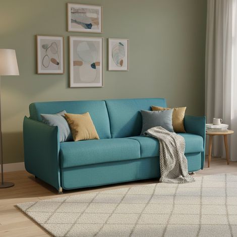 Sofá cama 2 plazas Verceia, desenfundable, con cajón, Made in Italy, apertura abatible, 160x95 cm azul (1/5)