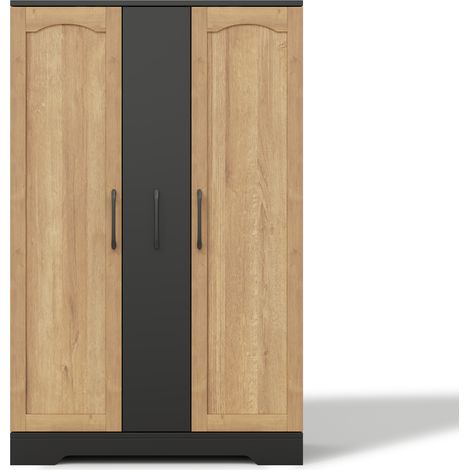 Credenza cucina con portaspice, 2 ante, ripiani estraibili, MDF, 120 x 78 x 35 cm, nero e legno (1/5)