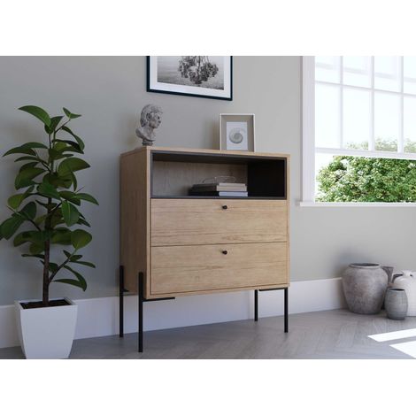 Deco In Paris – Commode 2 tiroirs en bois clair et métal noir – Largeur 80 cm x Profondeur 40 cm x Hauteur 95 cm – Design industriel moderne (1/5)