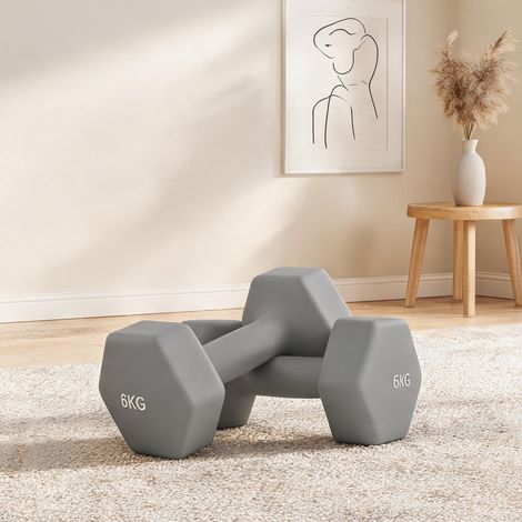 Haltères hexagonales 2 x 6 kg avec revêtement en plastique gris (1/5)