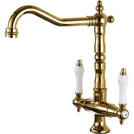 Robinet Mélangeur de Lavabo Rétro G3/8 avec Bec Orientable 360°, Mitigeur Monocommande Eau Froide Chaude, Doré, Modèle C (1/5)
