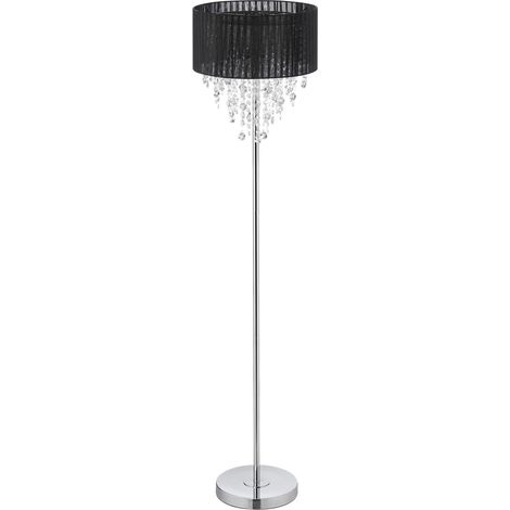 Lampe à Pied avec Cristaux, Abat-Jour Organza, lampadaire Salon, E27, HxD 150 x 37,5 cm, Noir/argenté (1/5)