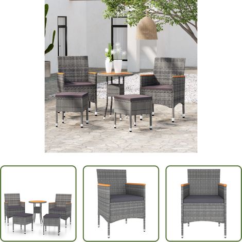 vidaXL Poolmöbel -  5-tlg. Garten-Lounge-Set Poly Rattan Grau