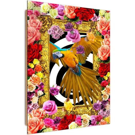 Quadro deco panel, Pappagallo e rose colorate - 80x120 (1/5)