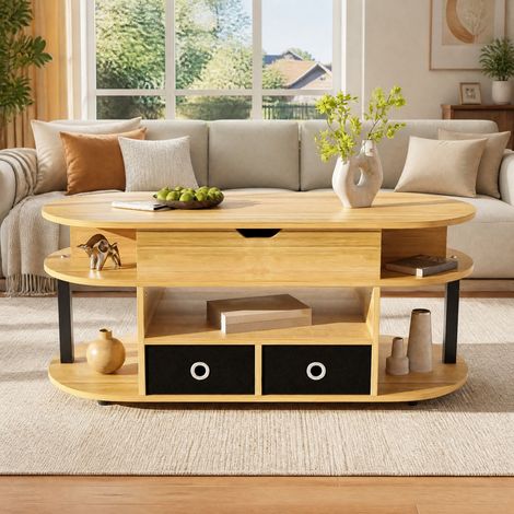 Table basse relevable avec rangement, 105 x 50 x 45/60 cm, bois et noir HAVRYA (1/5)