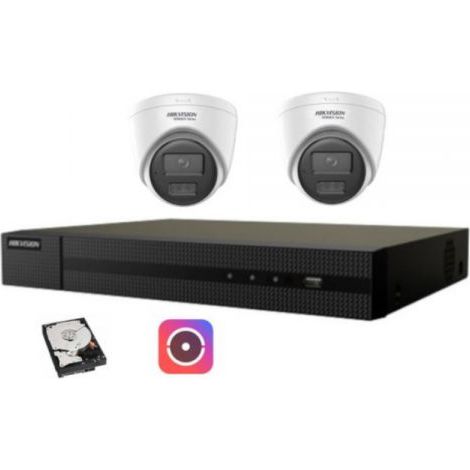 HIKVISION Kit videosorveglianza IP Nvr POE 4 Canali 2 telecamere dome 2mpx 500GB - KITSERIE1DOMENVR