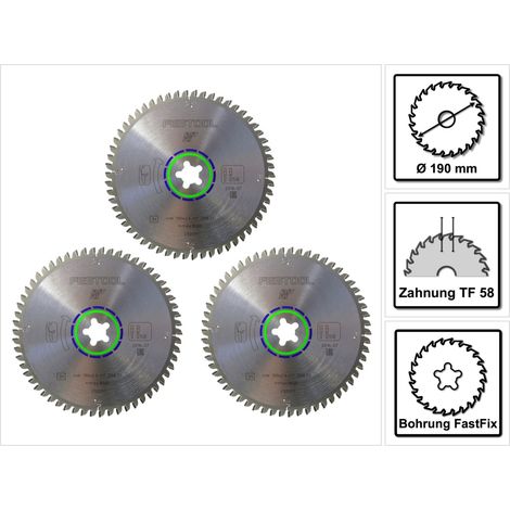 Festool Jeu de lames de scie circulaire spéciales TF58 3x 190 x 2,6 mm 190 mm ( 3x 492051 ) 58 dents (1/5)