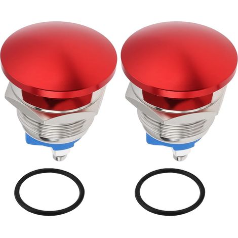 Lot de 2 Interrupteurs à Bouton-poussoir en Métal à Réinitialisation Automatique 19 Mm étanches Bouton de Démarrage AC/DC 12 V-250 V Rouge (1/5)