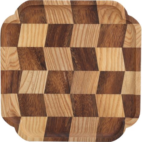 Plateau de service en bois pour thé, fruits, salade ou pain - 25x25cm - Idéal pour cuisine et table (1/5)