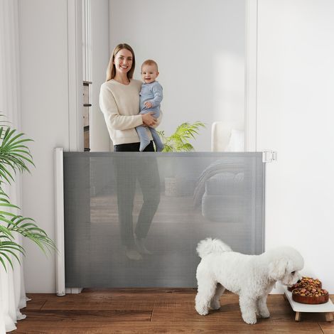 Barrière de sécurité animale rétractable automatique – Dimensions 1.15 x 0.83 m. teslin métal gris – Sécurité modulable pour petits animaux (1/5)